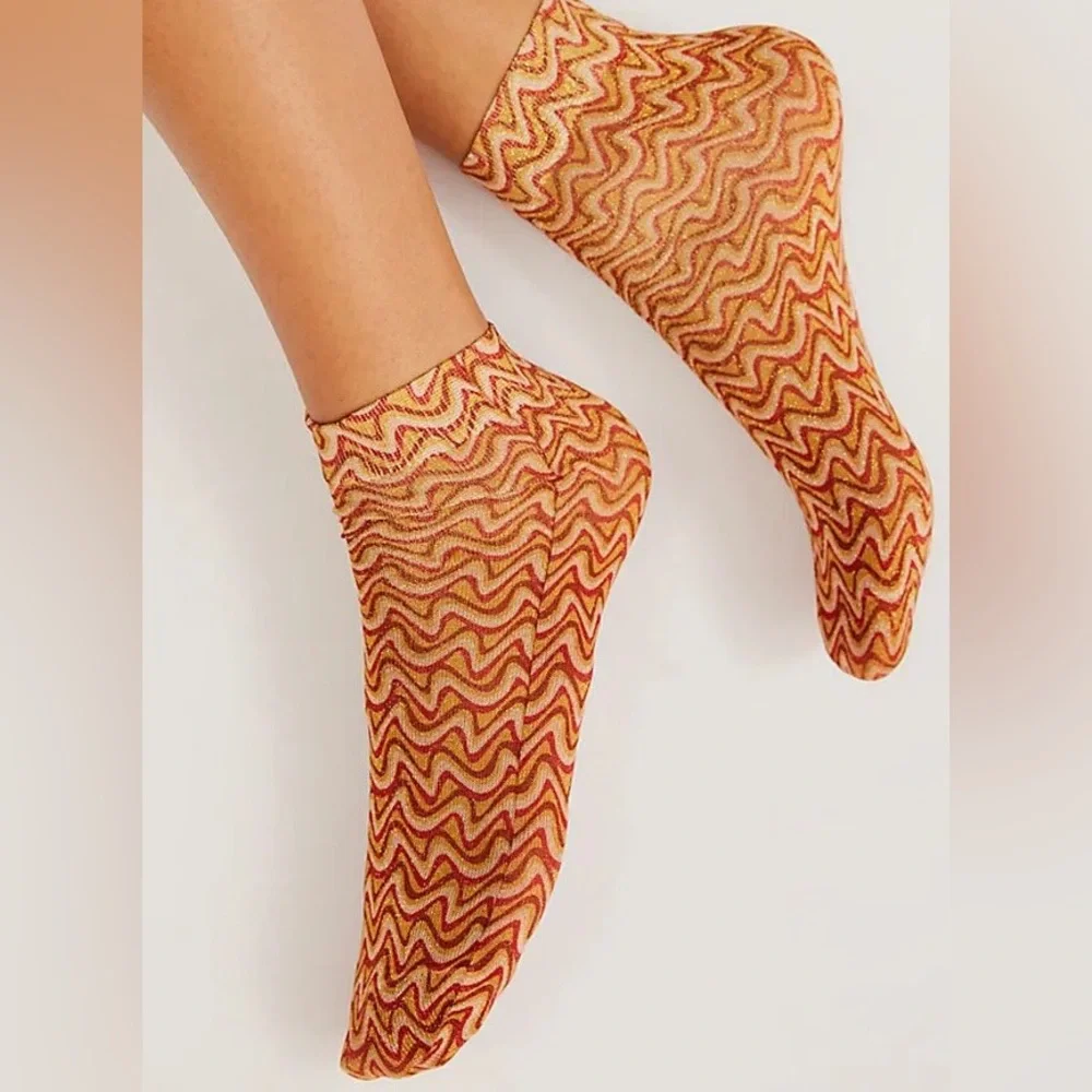 Free People Disco Swirl Shimmer Socks in Mustard / Gold